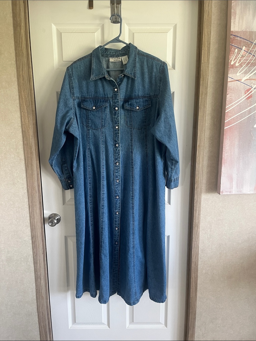 Denim Button-Front Shirt Dress - Blue Size 16-18